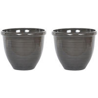 BLUMENTOPF 2er-Set dunkelbraun rund 40/40/34 cm Tesalia - Braun, Kunststoff (34cm) - Beliani