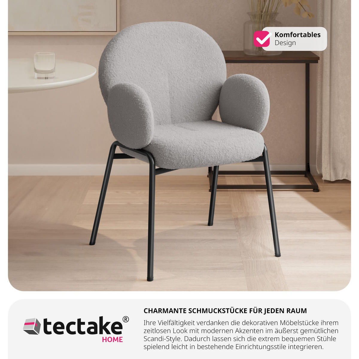 STUHL 2er Set Scandi Belastbarkeit 120 kg 61 5 x 62 x 90 - Hellgrau, Kunststoff (62/90/61.5cm) - tectake