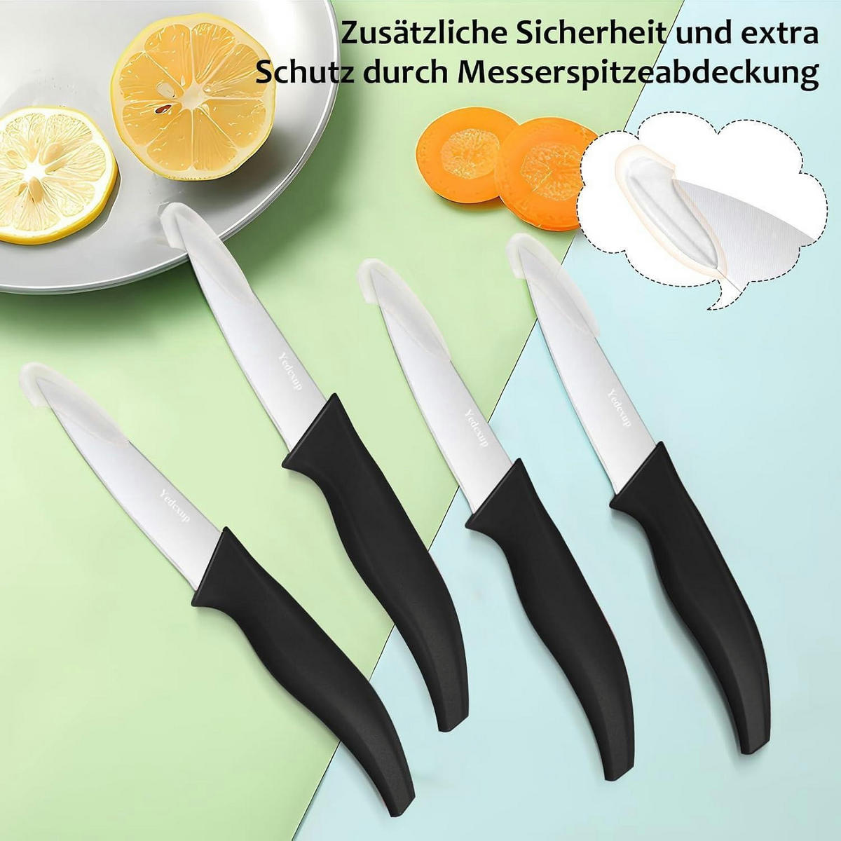 GEMÜSEMESSER Set 4 Stück Klingenlänge 10 cm Schwarz - Schwarz, Metall (20.7cm)