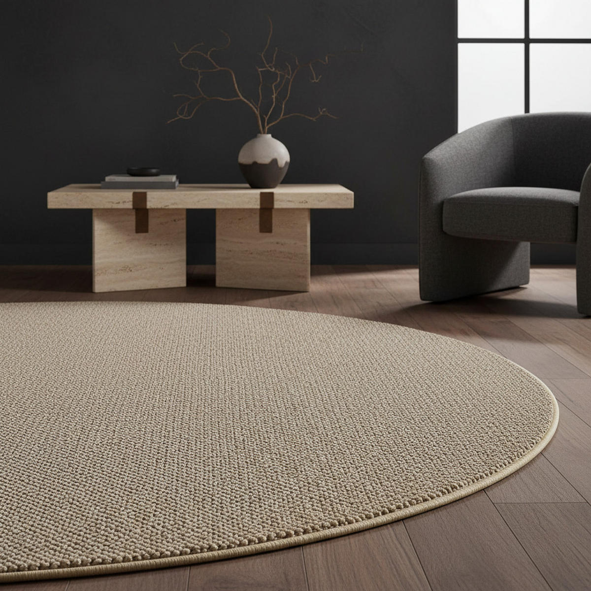 TEPPICH Kurzflor Flachgewebe Uni-Design Polypropylen Wohnzimmer Beige Rund 200x200 - Beige, Textil (200/200cm) - KADIMA DESIGN