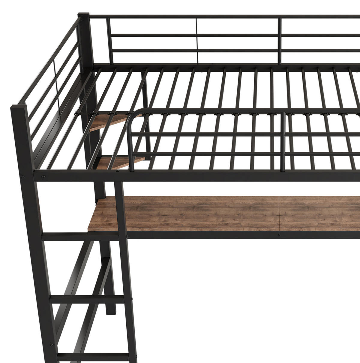 HOCHBETT aus Metall und MDF 90x200 cm Schwarz mit Schreibtisch und Regalen, platzsparendes Design - Schwarz, Metall (90/200cm) - Modfu