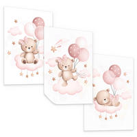 SADA PLAGÁTOV Do Detskej Izby Mackovia Balóny Oblaky A3 30 x 42 cm - biela/ružová, papier (30/42/1cm) - Muralo