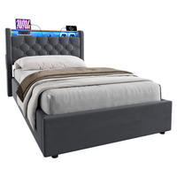 POLSTERBETT 90/200 cm mit Matratze, Bettkasten, LED und USB, in Grau - Grau, Holzwerkstoff/Textil (90/200cm) - WISHDOR