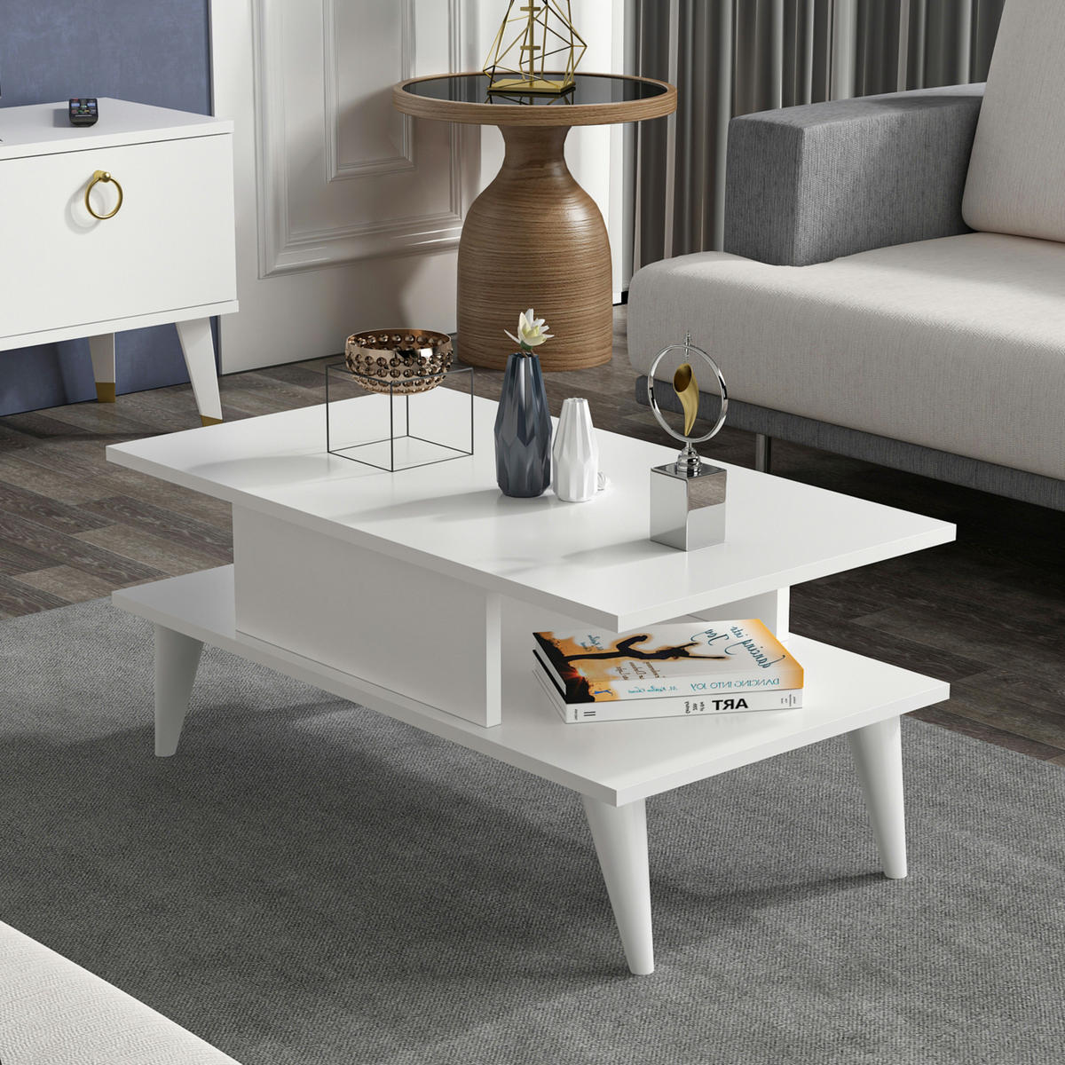 COUCHTISCH Melhus 90/45/40 cm - Weiß, Holzwerkstoff/Kunststoff (45/90/40cm) - [en.casa]