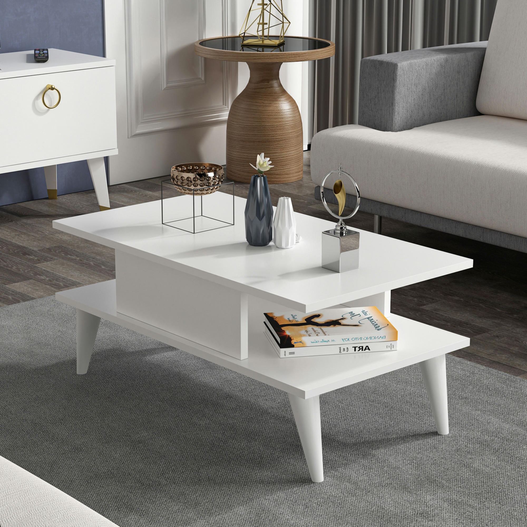 Thumbnail - [en.casa] Couchtisch, Weiß, Holzwerkstoff, Rechteckig,Rechteckig, 90x40x45 cm, Wohnzimmer, Wohnzimmertische, Couchtische