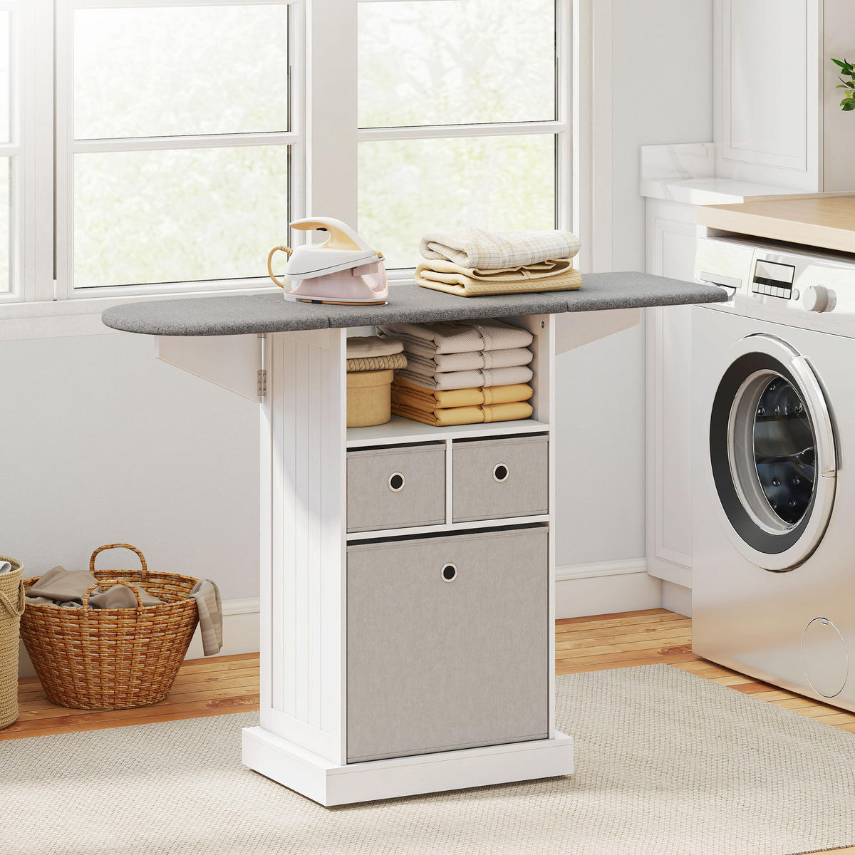 BÜGELBRETTSCHRANK Weiß 1 Stück - Weiß, Holzwerkstoff (37/89.5/121cm) - GiPP