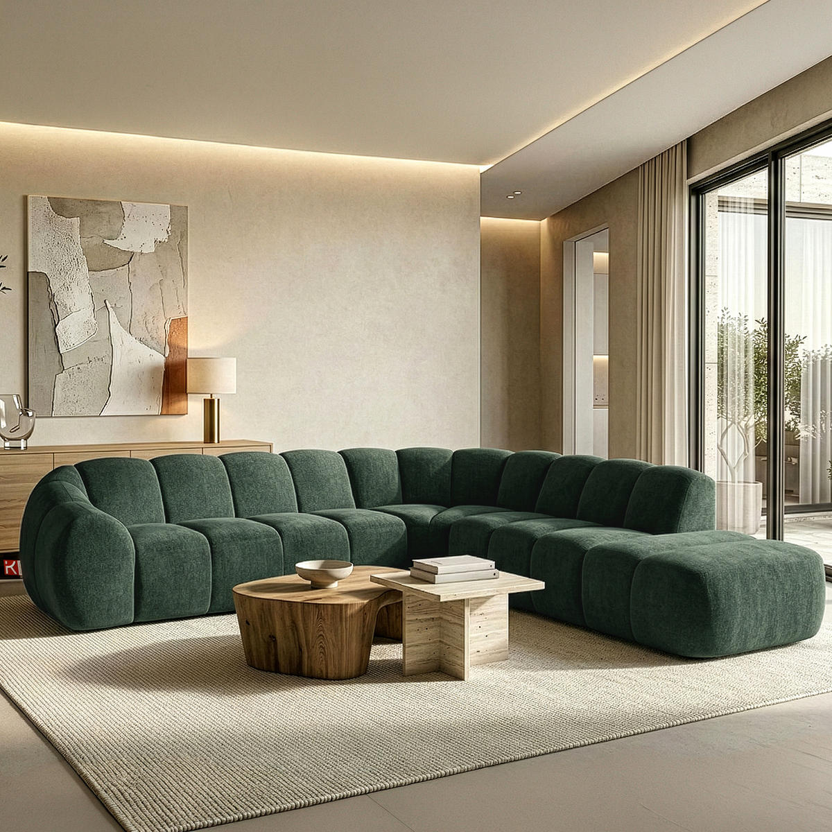 ECKSOFA RECHTS FLAVA, Dunkelgrün - Dunkelgrün, Holz/Holzwerkstoff (310/314cm) - KONSIMO®