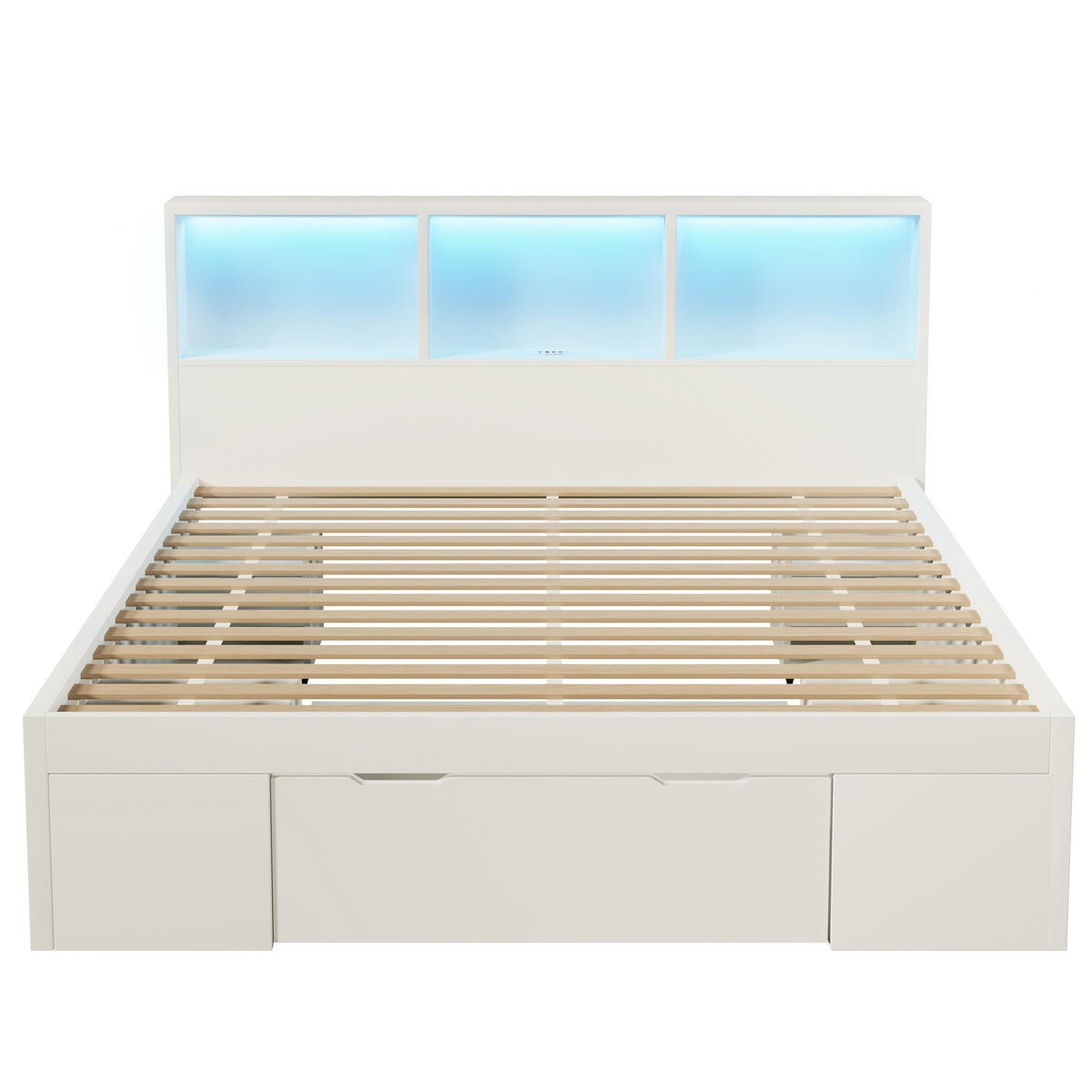 BETT 140/200 cm DE-32500 mit LED, USB und Stauraum Weiß - Weiß, Holz (140/200cm) - ComfortXL
