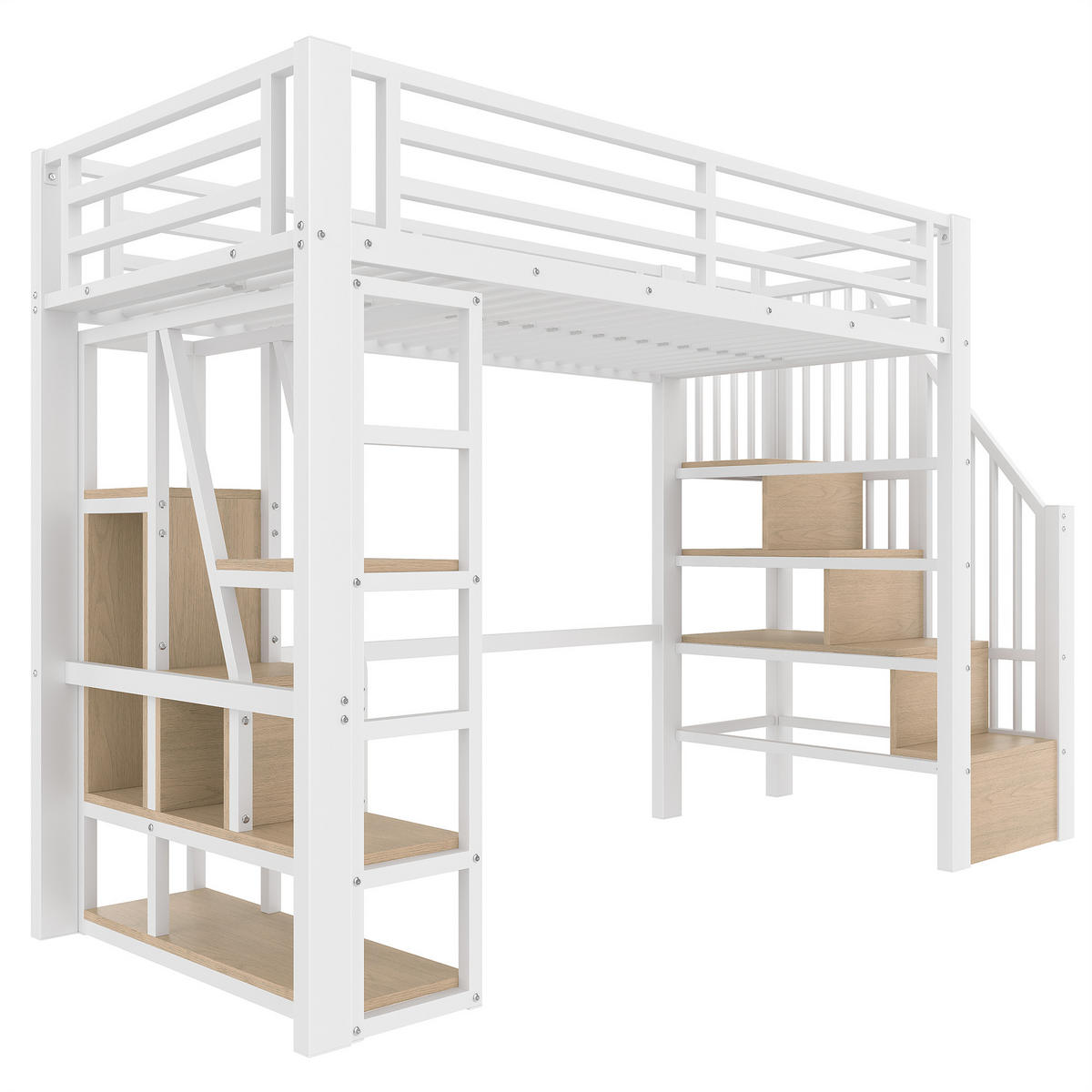 HOCHBETT 90x200cm Weiß Metall LED-Licht offener Stauraum - Weiß, Holz (90/200cm) - FLIEKS