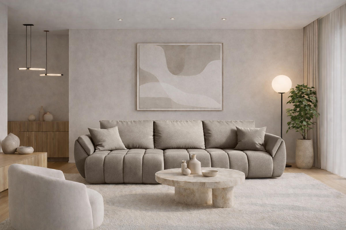 ECKSOFA TOKYO PREMIUM mit Schlaffunktion, Stoff WIND, Grau, Links - Grau, Holz (280/190cm) - Kaiser Möbel