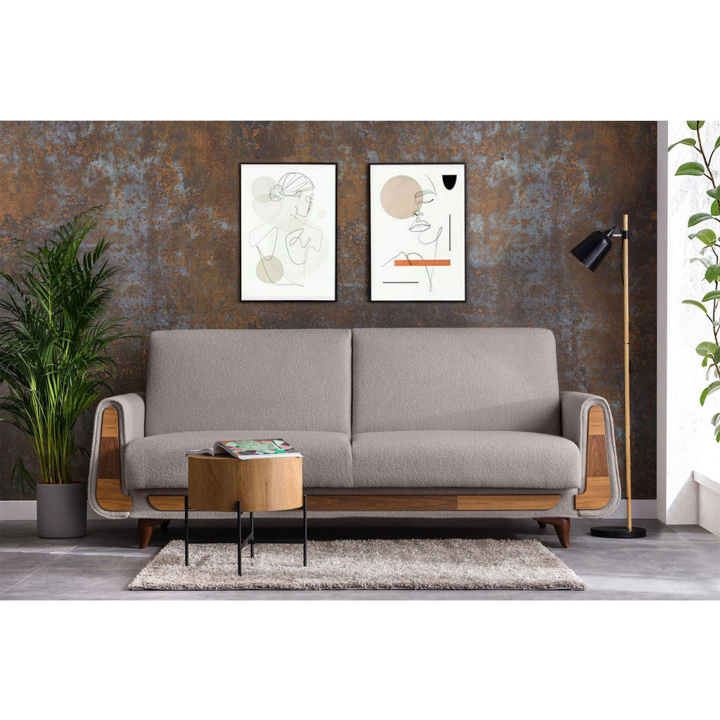 Thumbnail - Konsimo® 3-Sitzer-Schlafsofa, Grau, Holz, Holzwerkstoff, Textil, Rechteckig, 230x98x98 cm, FSC 100%, Hergestellt in Euro...