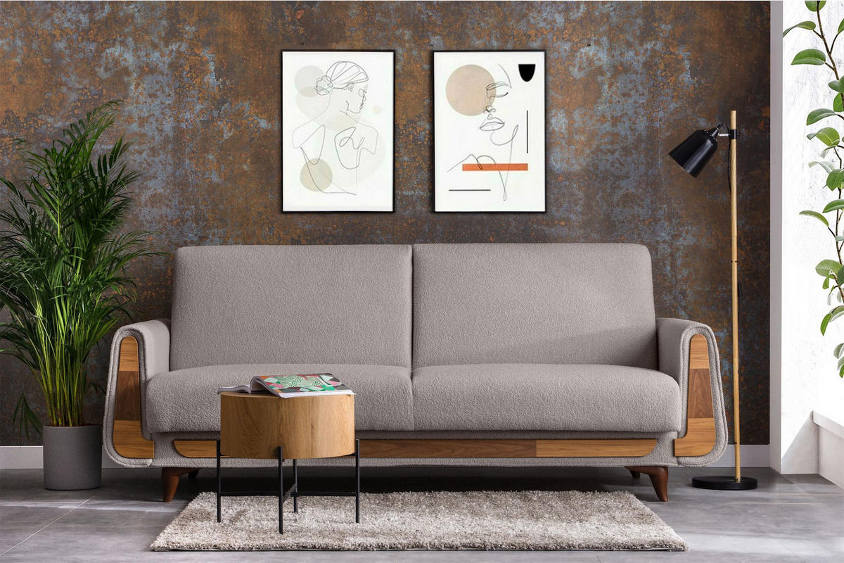3-SITZER-SCHLAFSOFA GUSTAVO mit Armlehnen, grau - Braun/Grau, Holz/Holzwerkstoff (230/98/98cm) - KONSIMO®