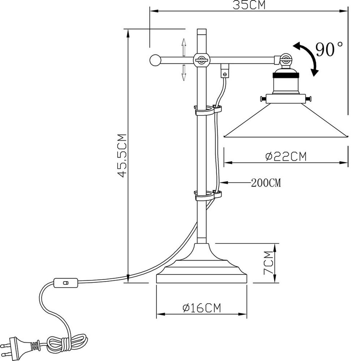 TISCHLEUCHTE LENIUS Schwarz Altmessing - Schwarz, Metall (35/22/45.5cm) - Globo Lighting