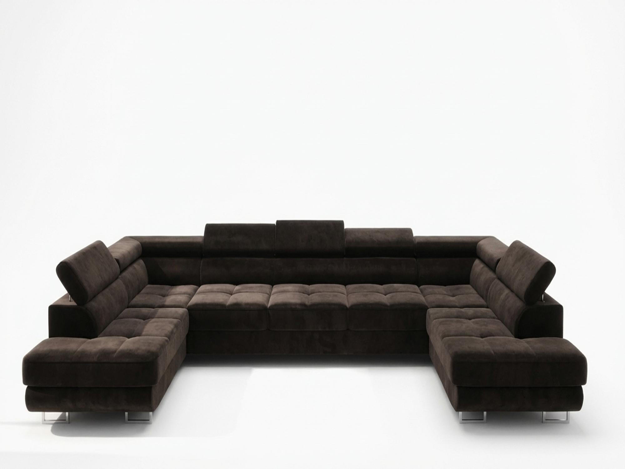 ECKSOFA U-Form WILD MAXI U2 mit Schlaffunktion 125x329 Velours Braun - Chromfarben/Braun, Holz/Textil (400/90/203cm) - Muffo