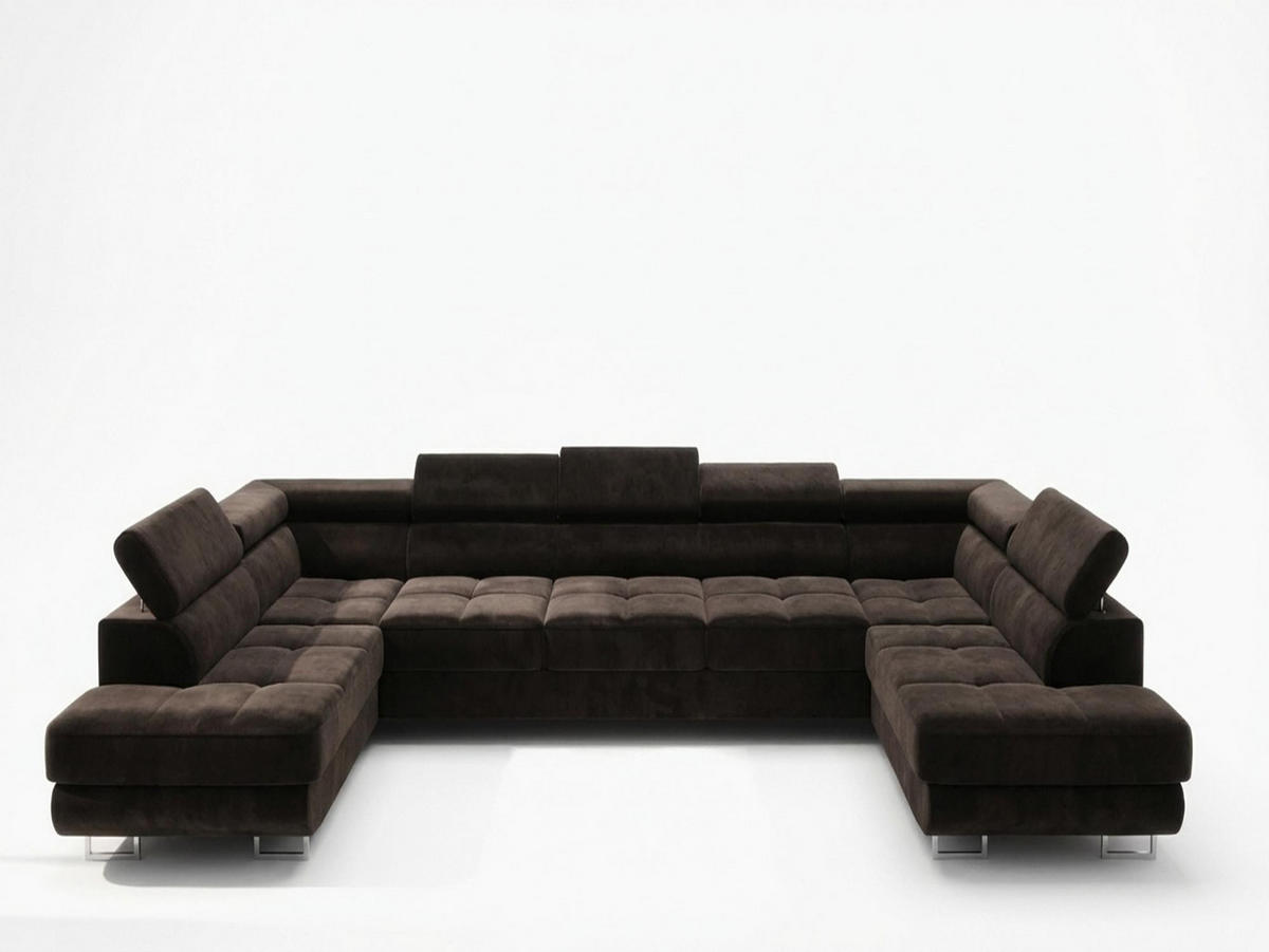 ECKSOFA U-Form WILD MAXI U2 mit Schlaffunktion 125x329 Velours Braun - Chromfarben/Braun, Holz/Textil (400/90/203cm) - Muffo