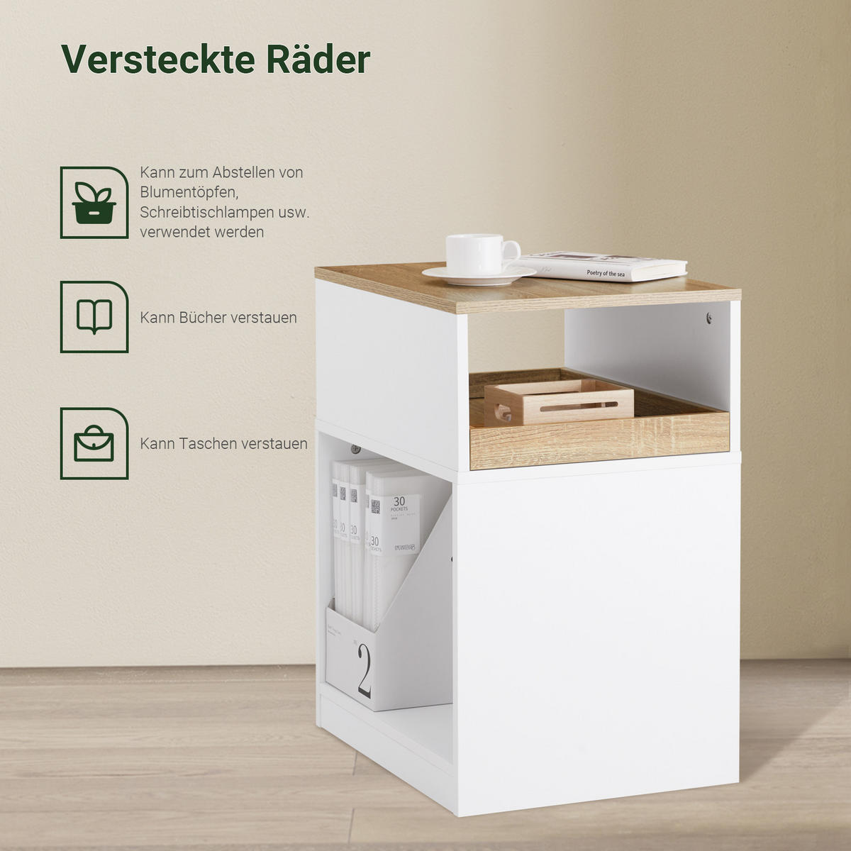 ROLLCONTAINER Weiß-Natur - Weiß, Holzwerkstoff (40/65/50cm) - SoBuy