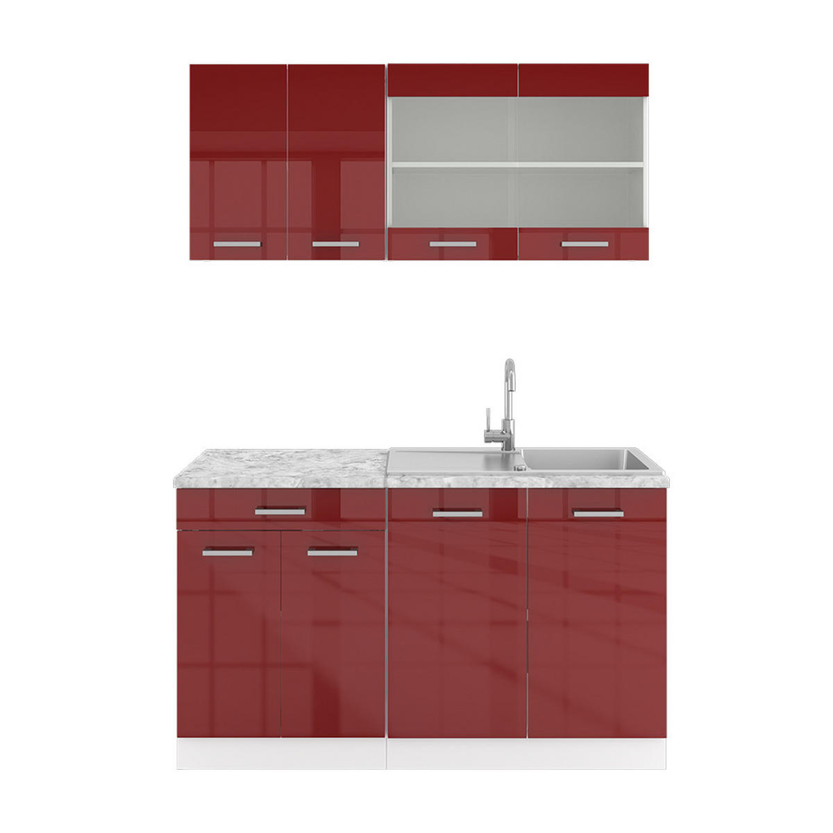 SINGLEKÜCHE R-Line Rot Hochglanz/Weiß 140 cm , AP Marmor - Rot/Weiß, Holzwerkstoff (140/81.6/60cm) - Vicco