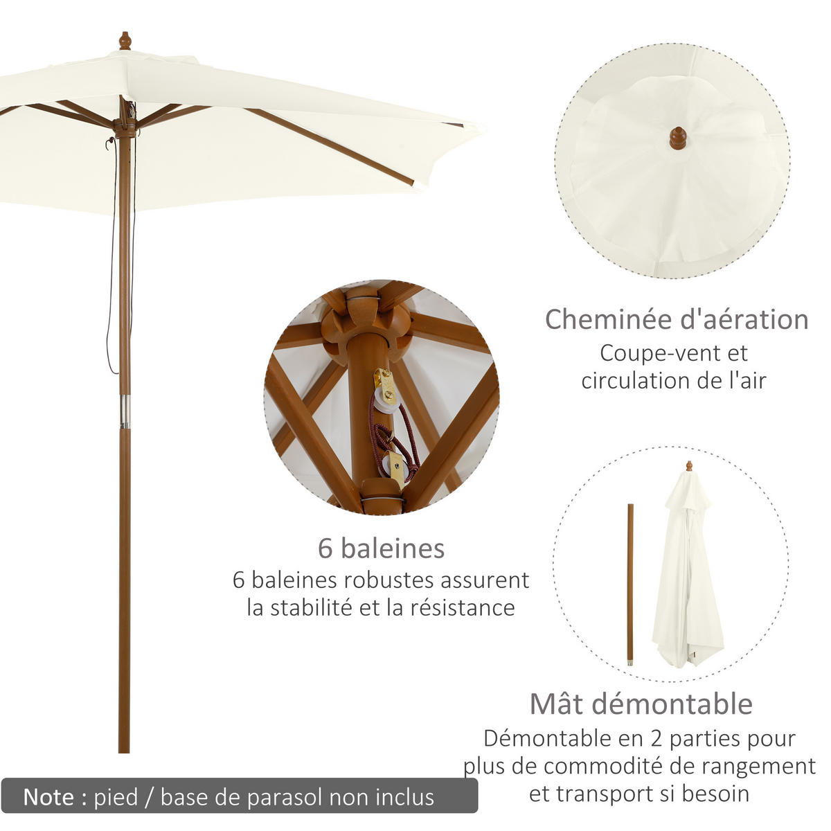 SONNENSCHIRM DE-11409 rund, Bambus, Ø 2,5 m Weiß - Weiß, Holzwerkstoff (250/250cm) - ComfortXL