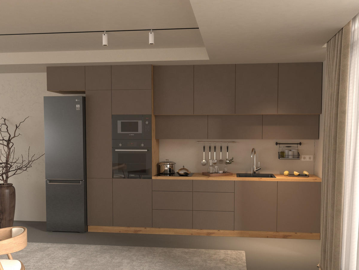 KÜCHENZEILE 400 - Langen KL4-M400 in Beige/Matt - Beige, Holz (400/248/58cm)