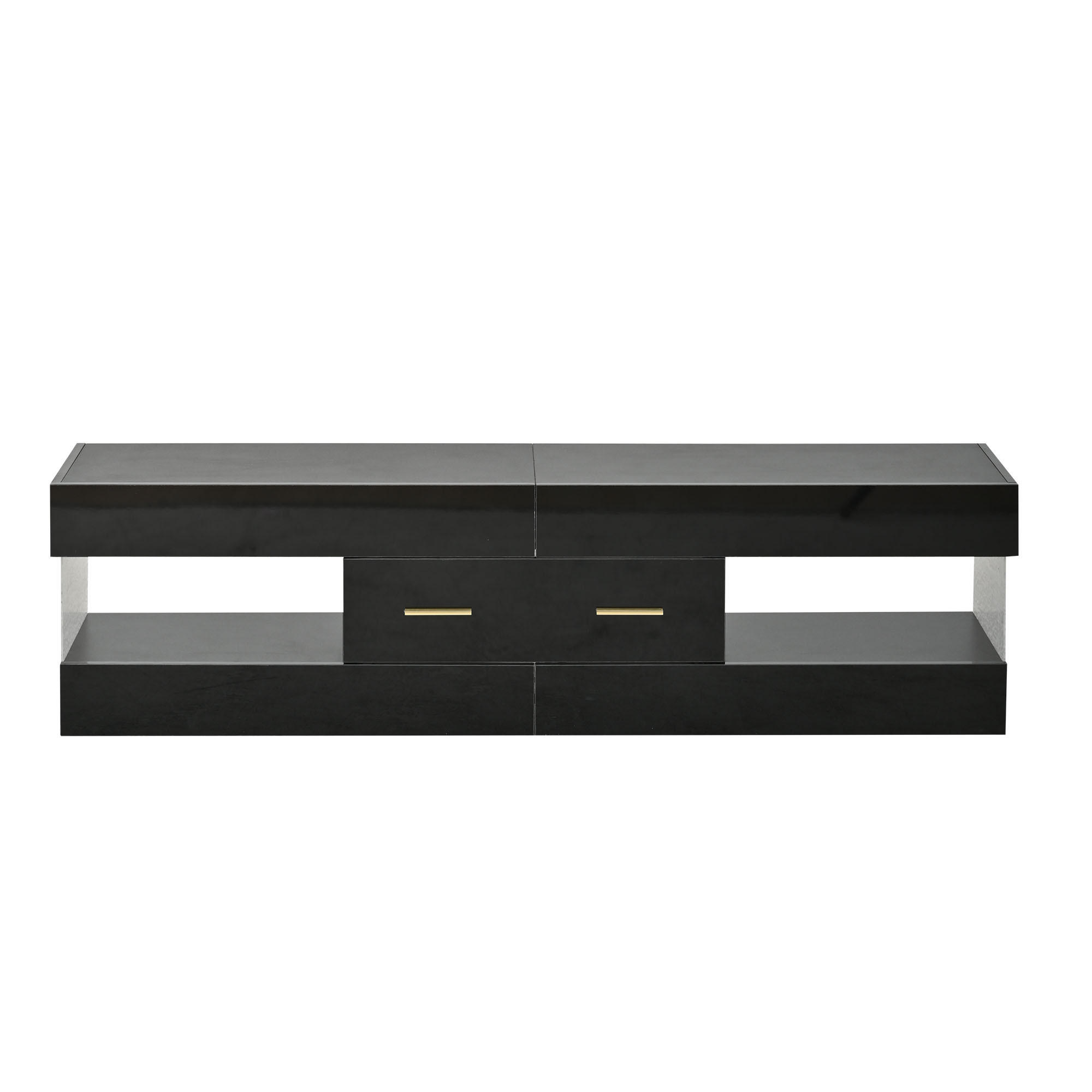 TV-SCHRANK 152/35/40 cm Schwarz Hochglanz mit LED und 2 Schubladen - Schwarz, Holzwerkstoff/Metall (152/40/35cm) - Oxeza