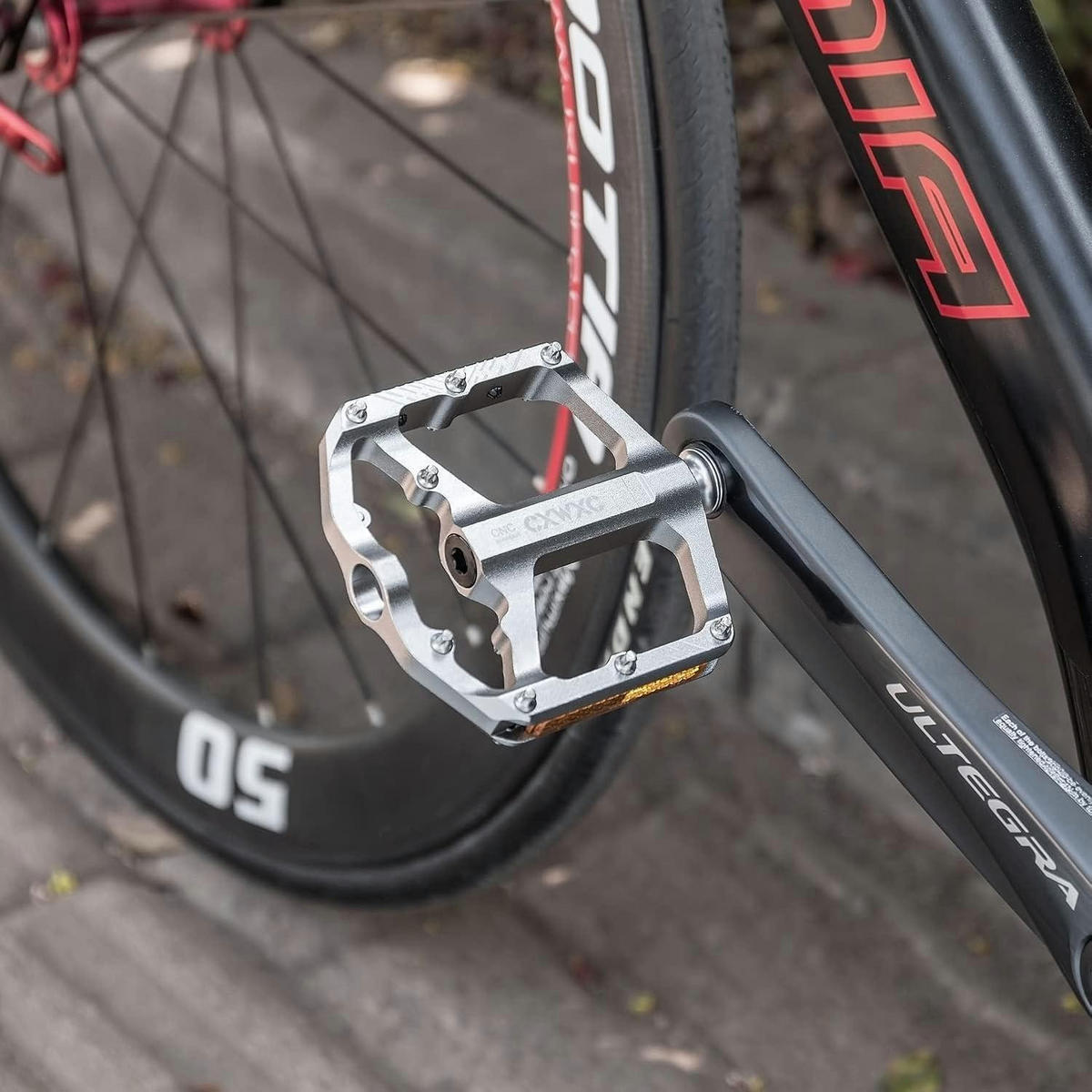 FAHRRADPEDALE Set Aluminium Silber mit Reflektoren 9/16 Zoll - Silberfarben, Metall (9/2/10cm)