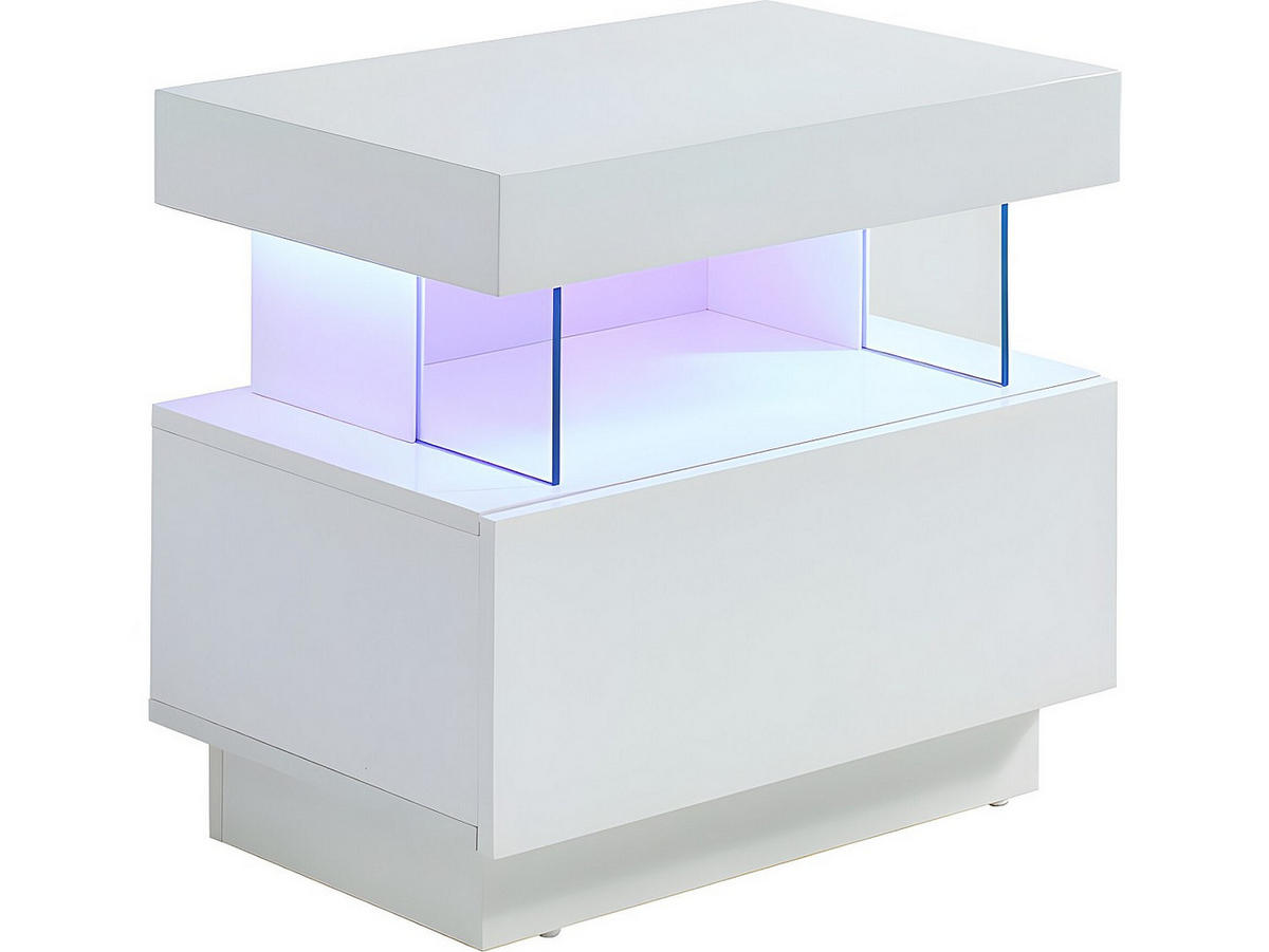 2ER-SET Nachttische mit 1 Schublade & 1 Ablage + LEDs - MDF - Weiß lackiert - FABIO II - Weiß, Holz (57/52/39cm) - Vente-Unique