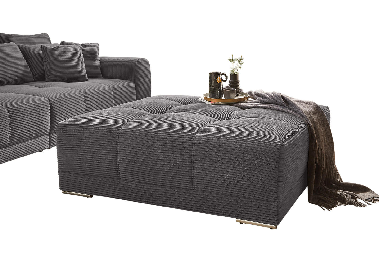 XXL-HOCKER Federkern B120/T120/H39 cm (passend zum BIG-SOFA) Cord Grau Anthrazit / 15175 - Chromfarben/Schieferfarben, Textil/Metall (120/39/120cm) - luma-home