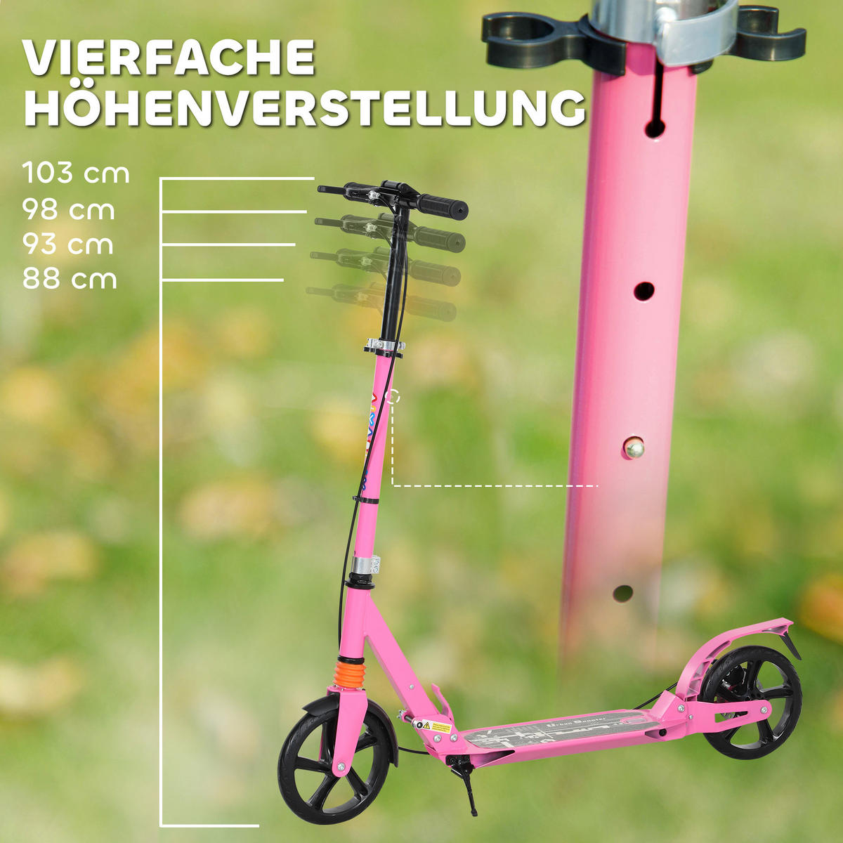 ROLLER Kinder Scooter mit verstellbar Griffen klappbar höhenverstellbar Rosa - Rosa, Metall (94/36/103cm) - AIYAPLAY