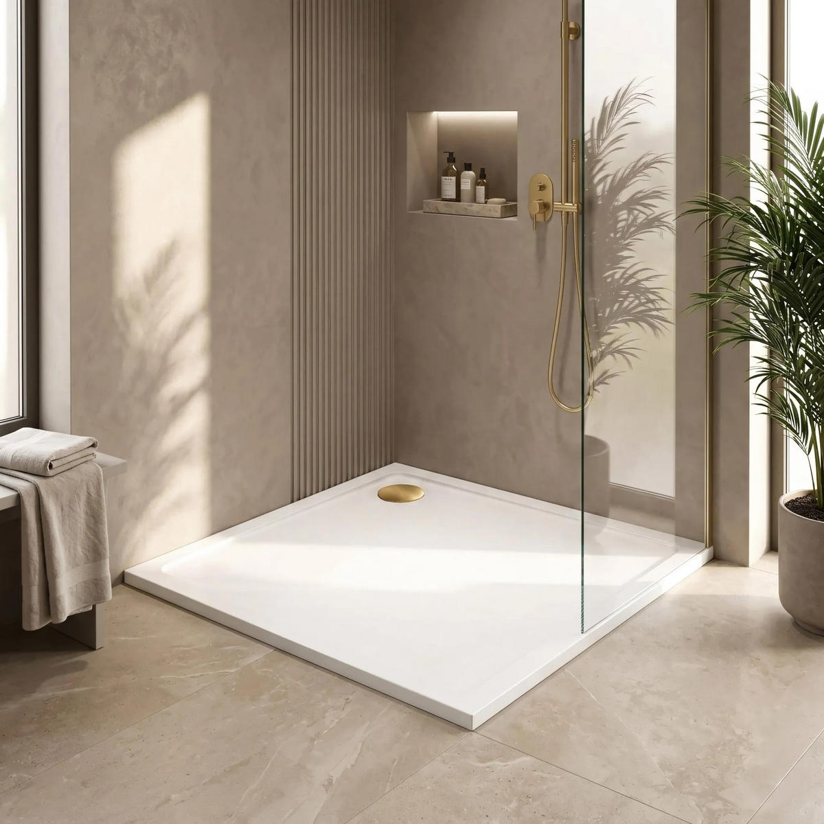 ACRYL Duschwanne Rea Savoy White 80x80 Chrom Abdeckung - Weiß, Keramik (80/6/80cm) - REA