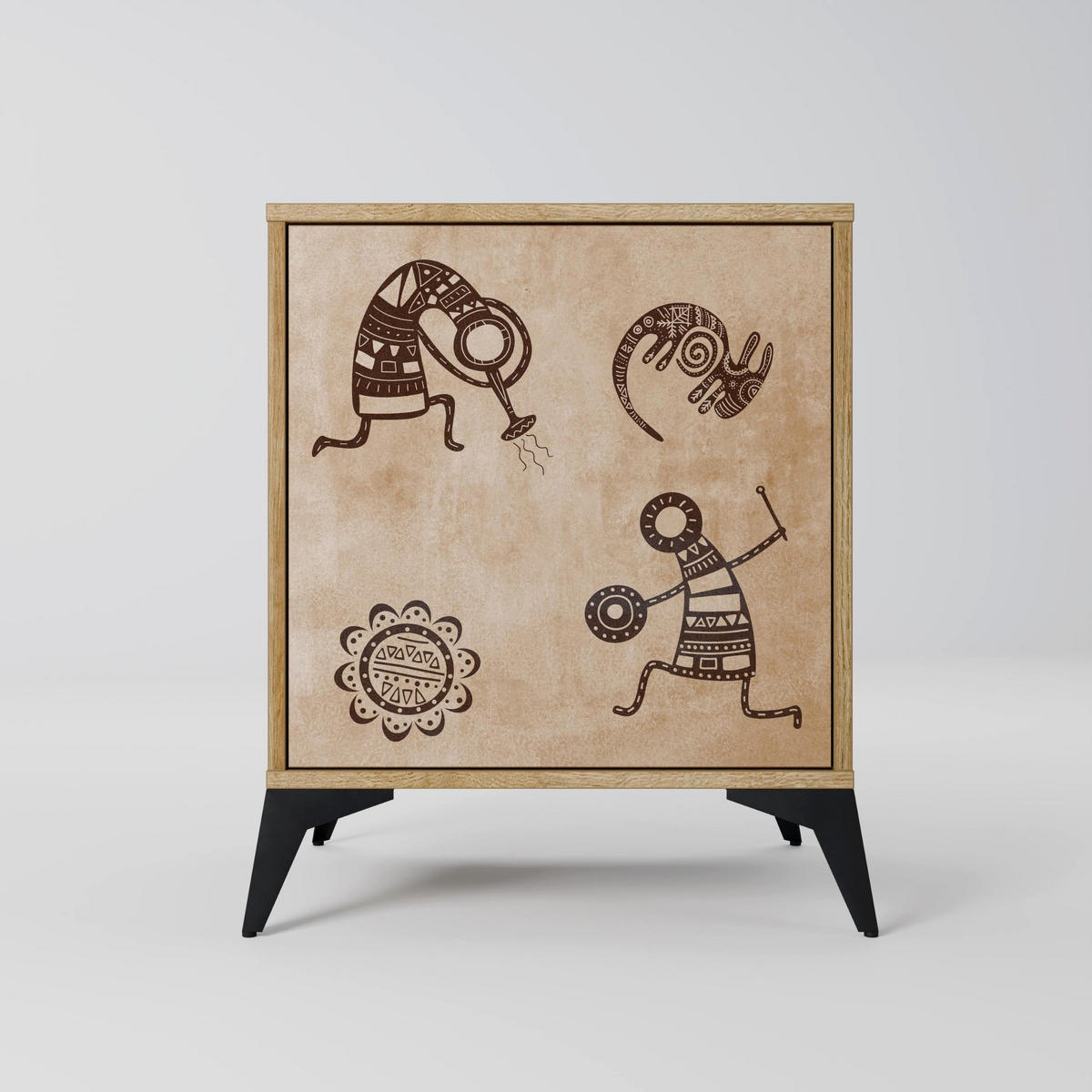 SIDEBOARD AFRICAN STYLE, Eichefarben, 57,5x42x77,5 cm, Schräge Buchenholzfüße - Eichefarben/Buchefarben, Holzwerkstoff/Buchenholz (57.5/77.5/42cm) - SpaceRebels