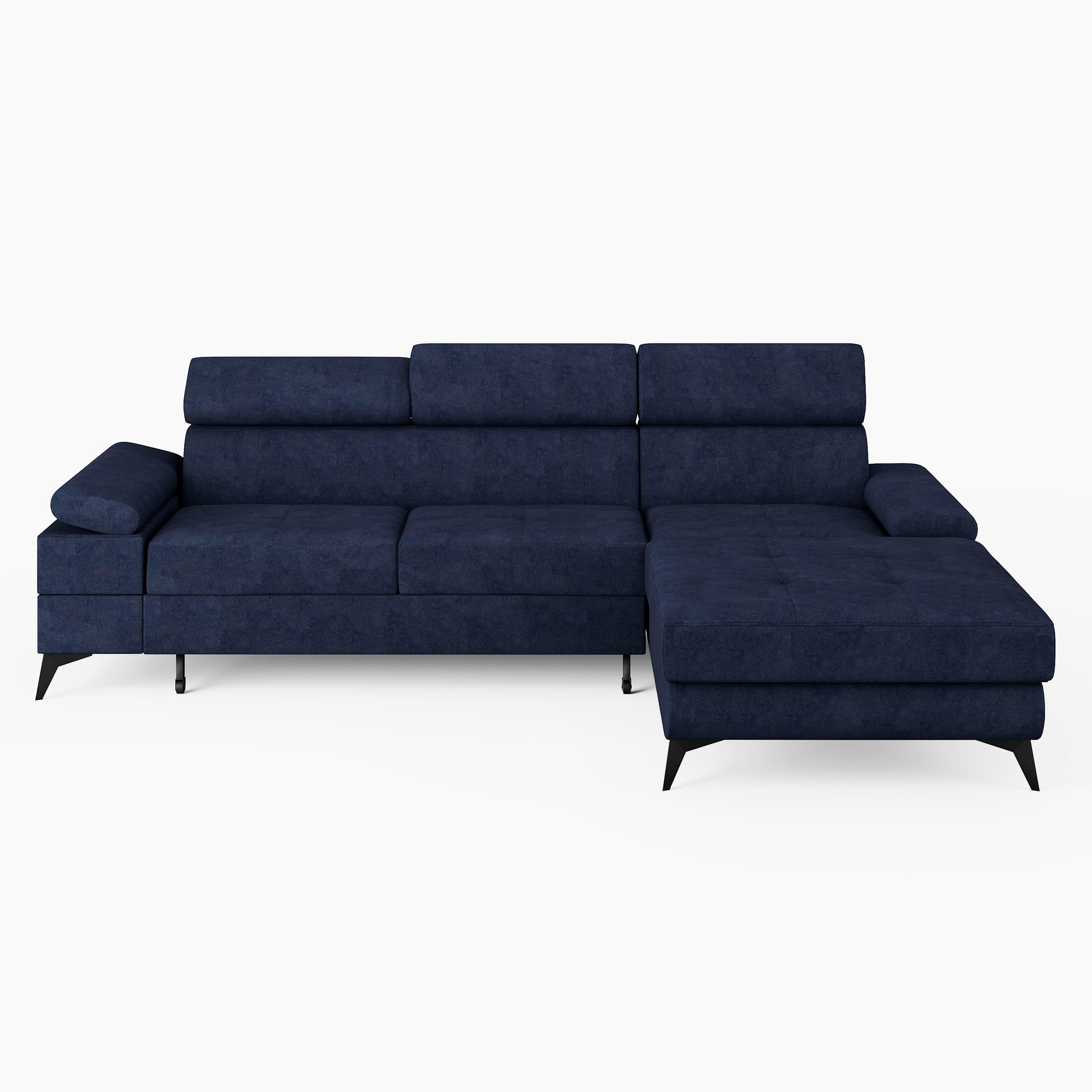 ECKSOFA VENTO Rechts Stahlgrau Velours Premium L-Form Couch mit Schlaffunktion & Bettkasten - Schwarz/Dunkelblau, Holz (261/190cm) - Barchello