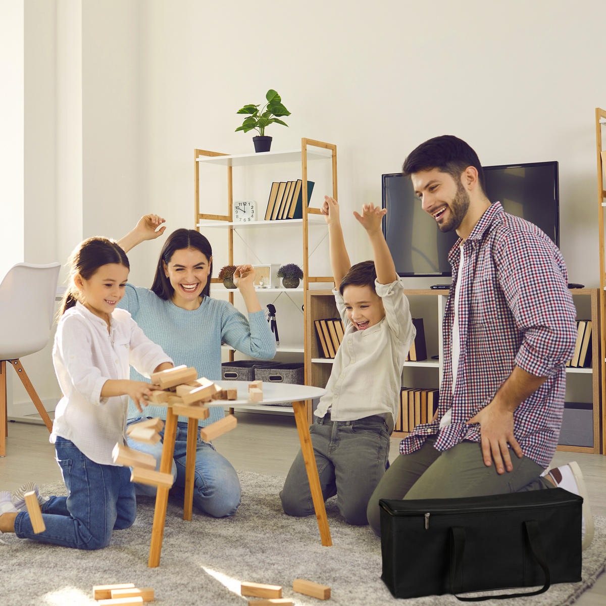 WACKELTURM - Hellbraun, Holz/Textil (16.5/63/16.5cm) - Relaxdays