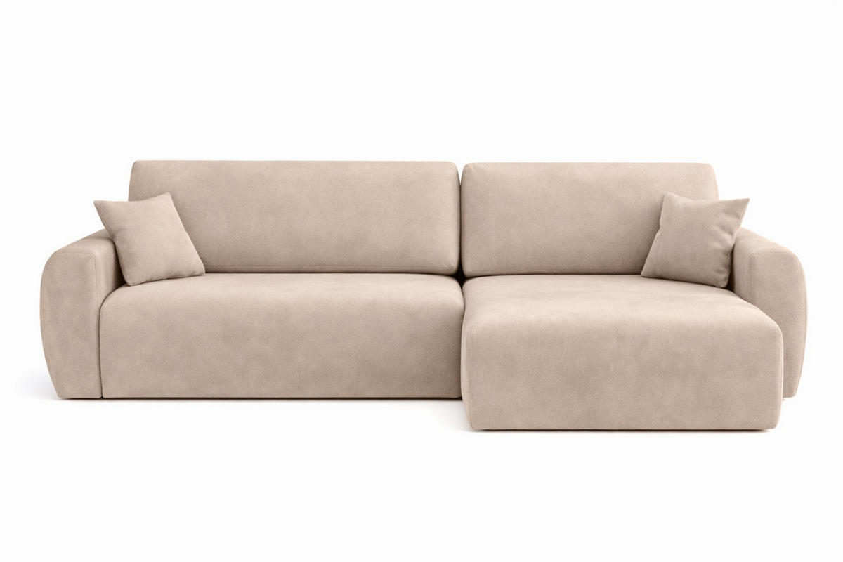 ECKSOFA Mit Schlaffunktion Ariel L, Velours, Stoff Salvador, Beige, Rechts - Beige, Holz (250/142cm) - Kaiser Möbel