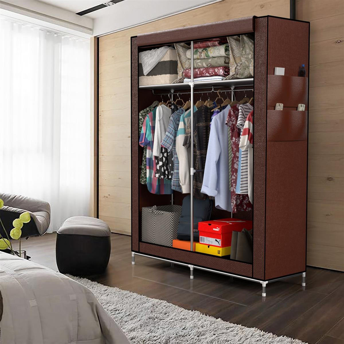 FALTSCHRANK - Braun, Textil (45/170/108cm) - Intirilife