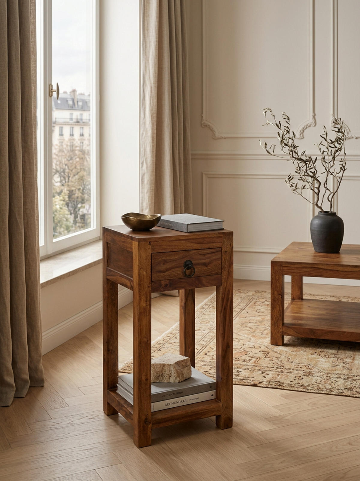 BEISTELLTISCH – Massivholz 30x30x68 cm mit Ablage und Schublade handgefertigt - Braun, Holz (30/30/68cm) - KADIMA DESIGN