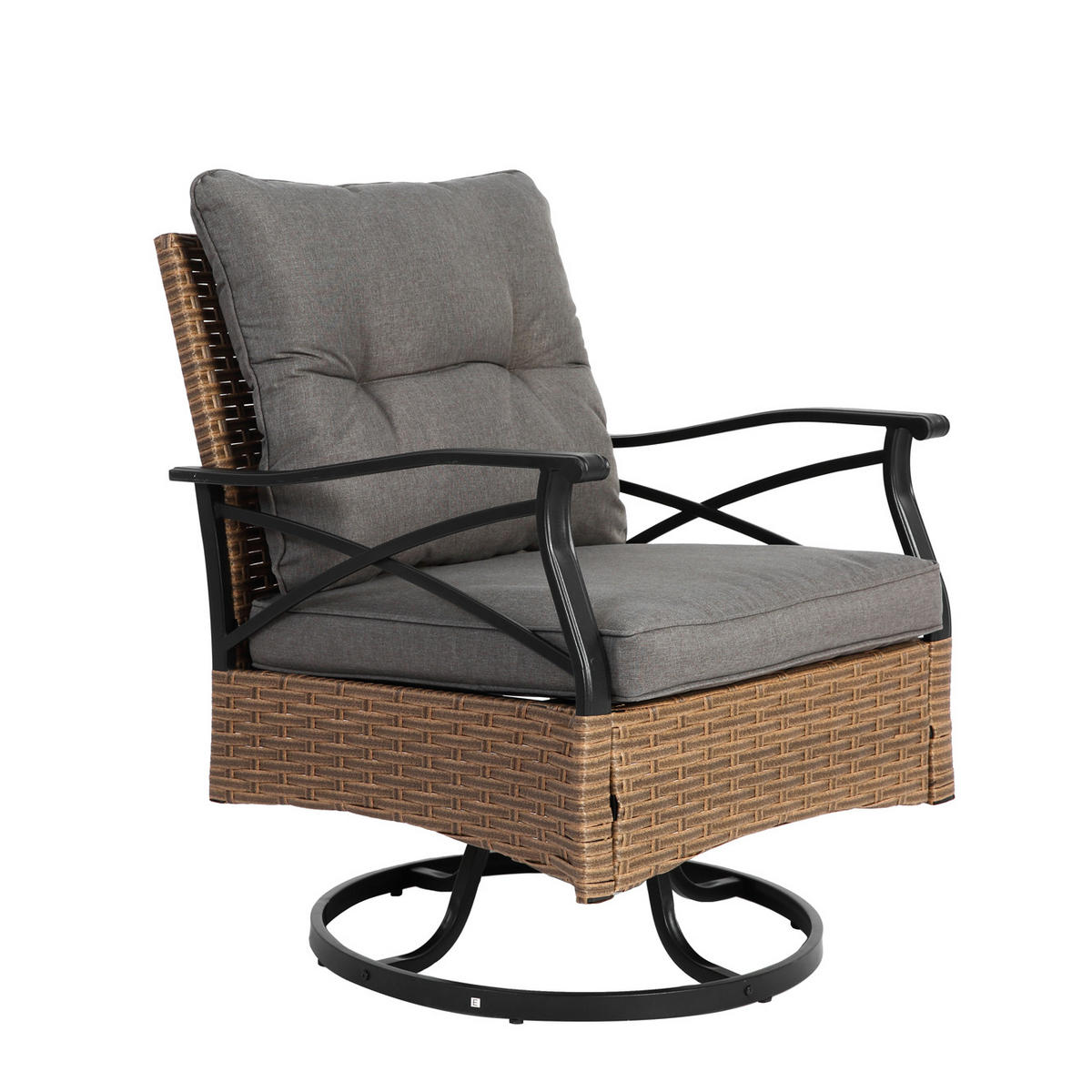 GARTENSTUHL SET 3-tlg Polyrattan Braun/Grau 2 Dreh-Schaukelstühle mit Beistelltisch - Graubraun, Metall - Urban Meuble