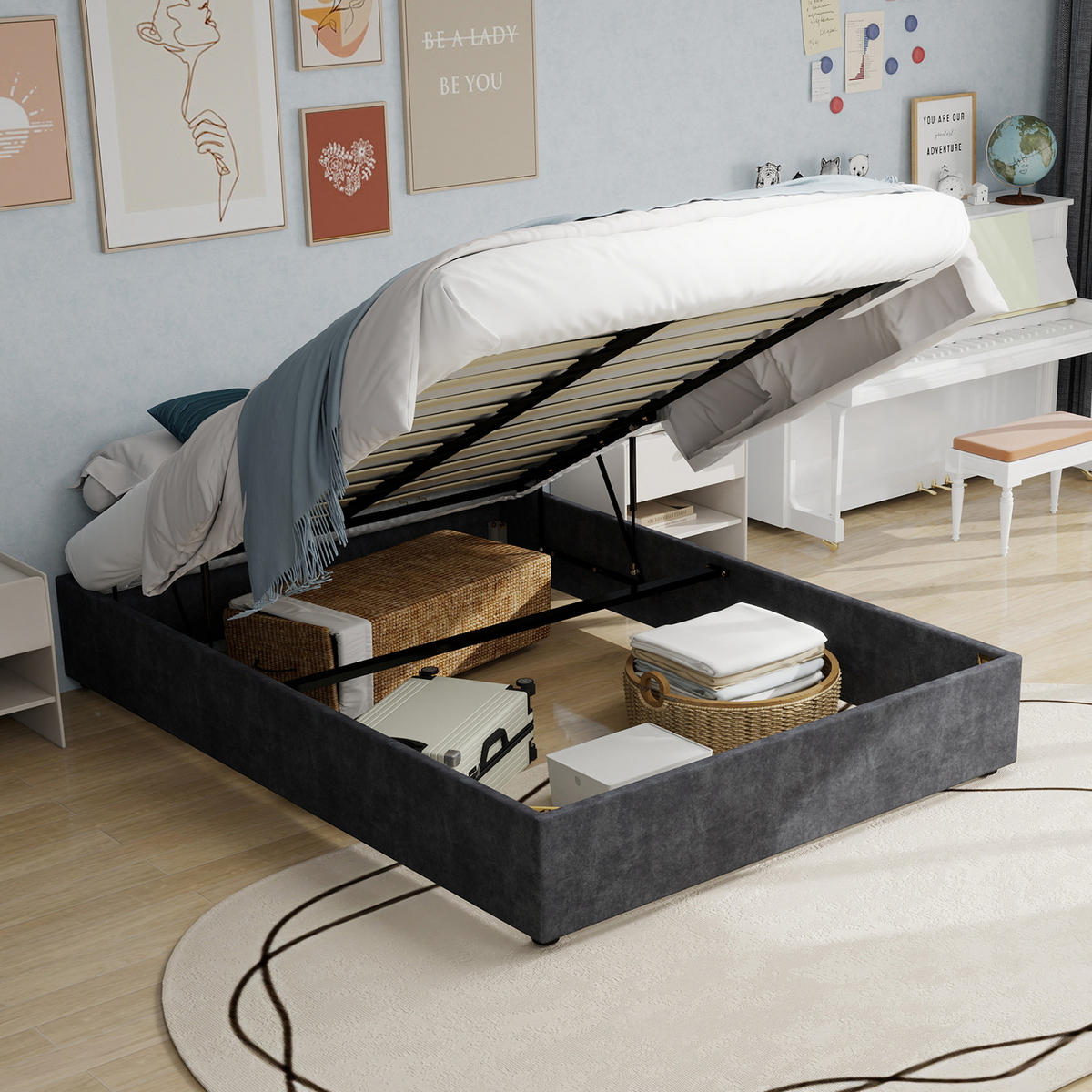 BETT 160/200 cm in Grau im minimalistischen Design - Grau, Holzwerkstoff/Textil (160/200cm) - WISHDOR