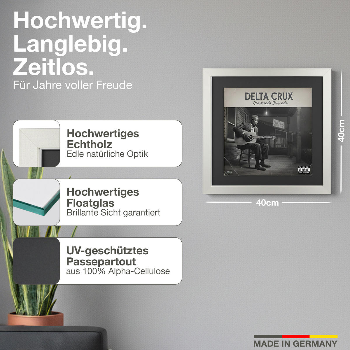 SCHALLPLATTEN RAHMEN 40/40 für das Cover - Platinfarben, Holz (40/40cm) - K-Möbel