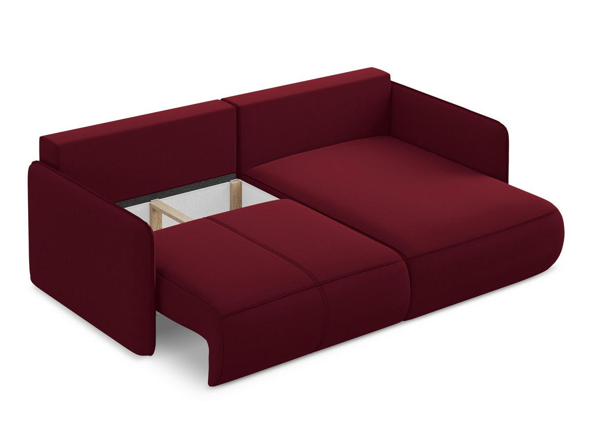 ECKSOFA mit Schlaffunktion Samt Stoff Rot - Bordeaux/Rot, Kunststoff/Textil (207/148cm) - Makamii