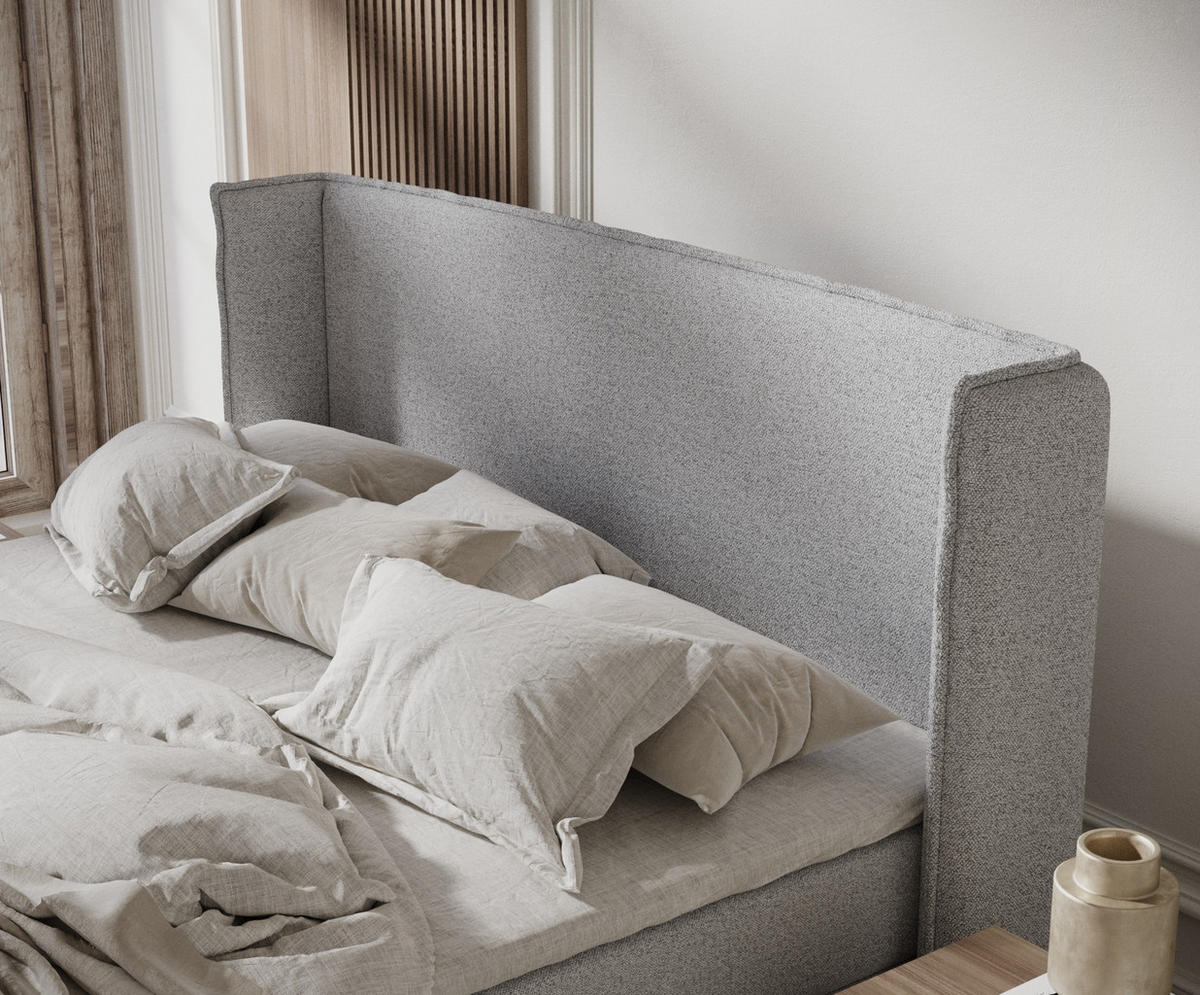 KONTINENTALBETT Ardis Hellgrau 200/200 cm mit Matratze und Topper - Hellgrau/Schwarz, Holz/Holzwerkstoff (200/200cm) - Maison de Reve