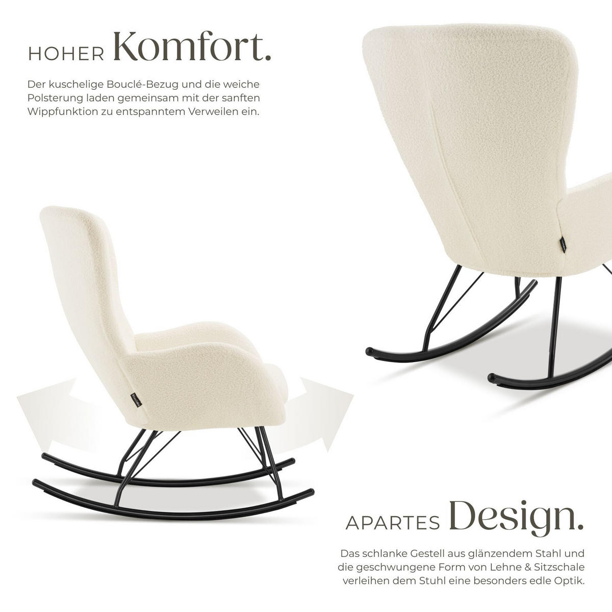 SCHAUKELSTUHL Swing, 70 x 93 x 100 cm, Belastbarkeit 120 kg, creme/schwarz - Creme/Schwarz, Kunststoff (70/100/93cm) - tectake