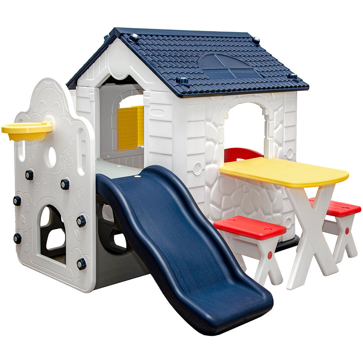 SPIELHAUS mit Rutsche und Hockern 165/205/118 cm, Bunt - Multicolor, Kunststoff (165/118/205cm) - Littletom