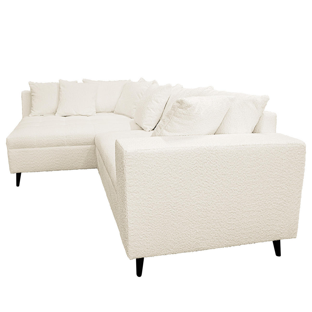 ECKSOFA mit Ottomane und Hocker - Schwarz/Weiß, Birkenholz/Textil (247/174cm) - home24