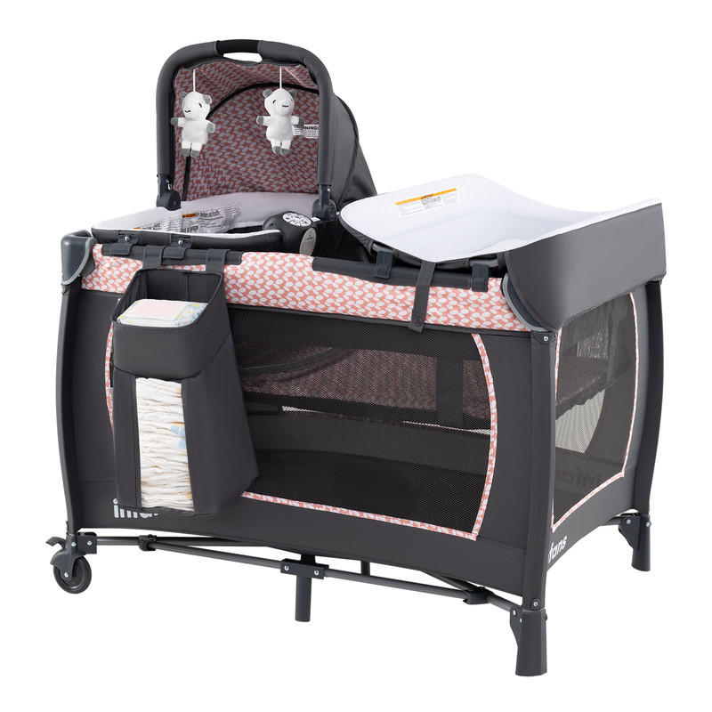 BEISTELLBETT mit Matratze grau - Pink, Textil - COSTWAY
