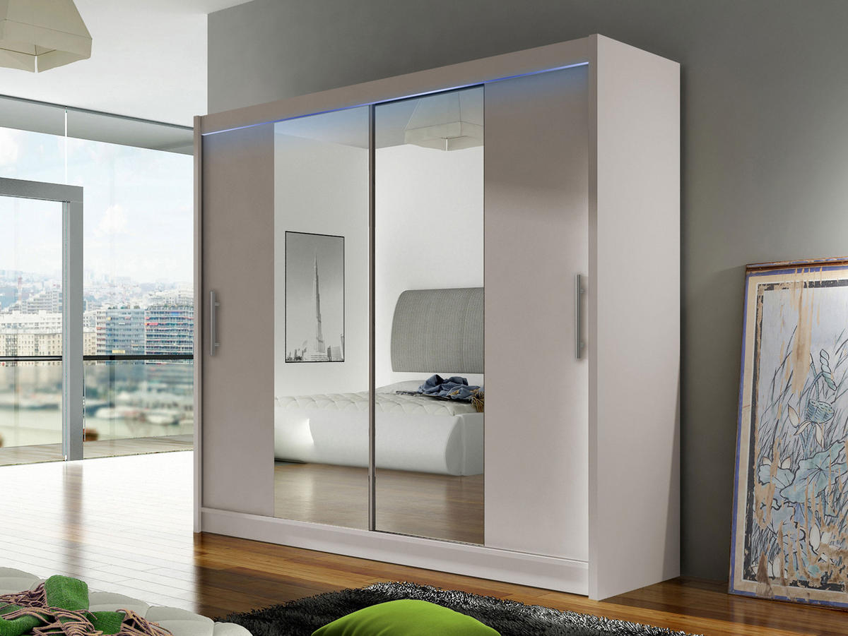 KLEIDERSCHRANK London II, mit RGB LED Beleuchtung - Kaschmir/Silberfarben, Holzwerkstoff/Kunststoff (180/215/58cm) - MIRJAN24
