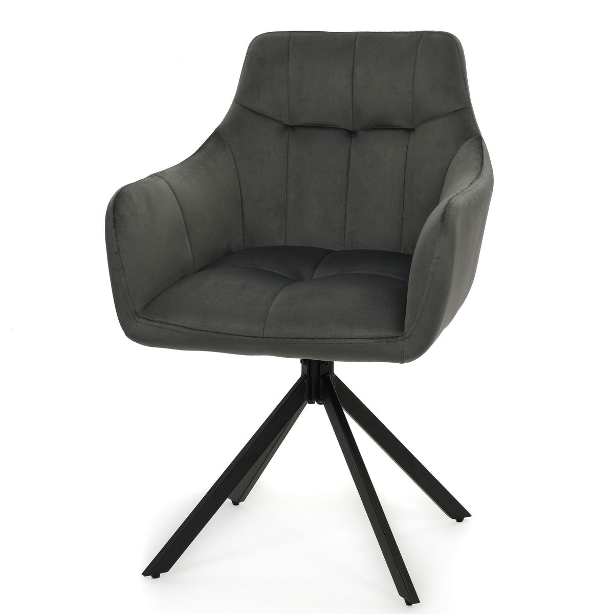 STUHL FANO X drehbar gepolsterter mit Steppung - grau - Velour - Schwarz/Grau, Textil/Metall (58/83/59cm) - NEW HOME