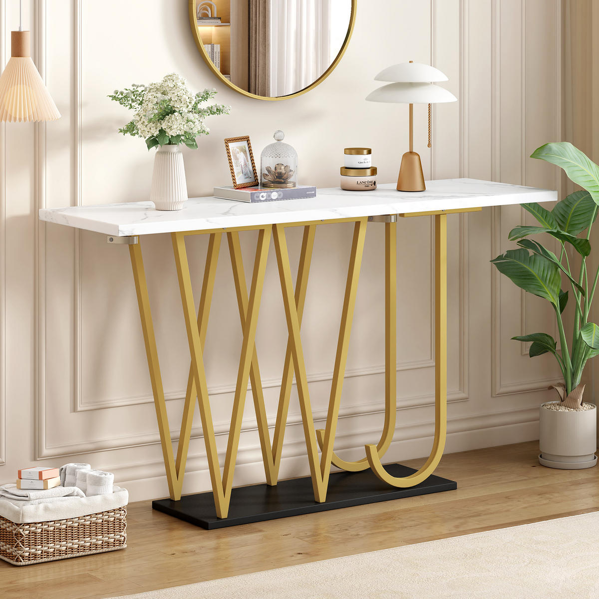 KONSOLENTISCH 120/29,5/80 cm Weiß Marmoroptik mit Stauraum aus MDF Metall - Weiß, Holzwerkstoff (120/29.5/80cm) - OKWISH