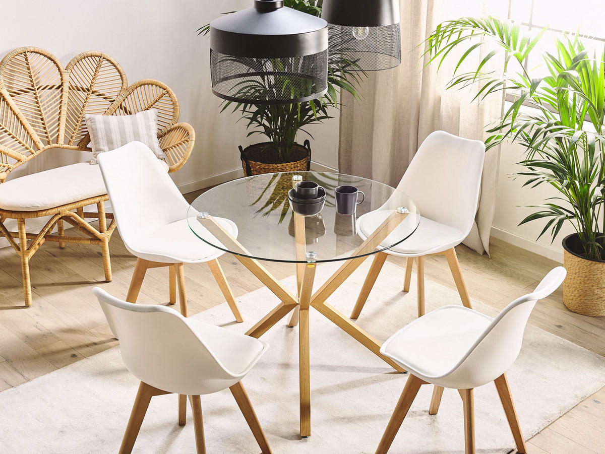 ESSTISCH 90/90/75 cm Transparent, Hellbraun Rund Altura - Transparent, Glas (90/90/75cm) - Beliani