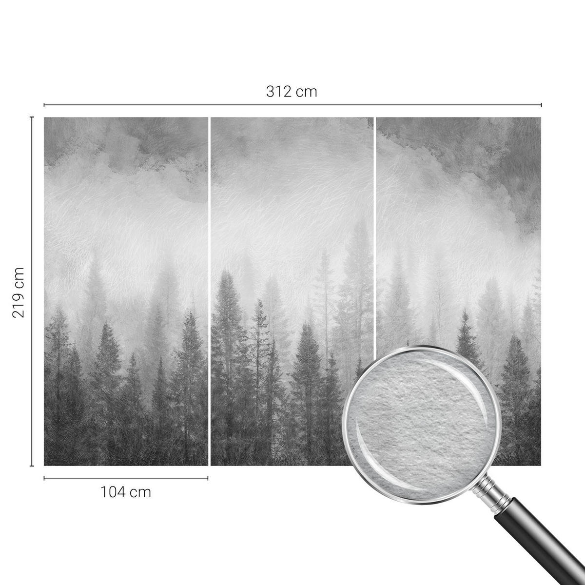 FOTOTAPETE 312x219 cm - Waldnebel - Grau, Textil (312/219cm) - Wallfluent