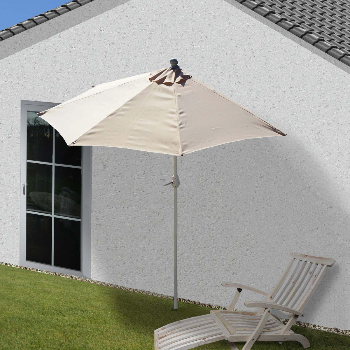 SONNENSCHIRM HALBRUND UV 50+ Cremeweiß - Weiß, Textil (285/145cm) - MCW